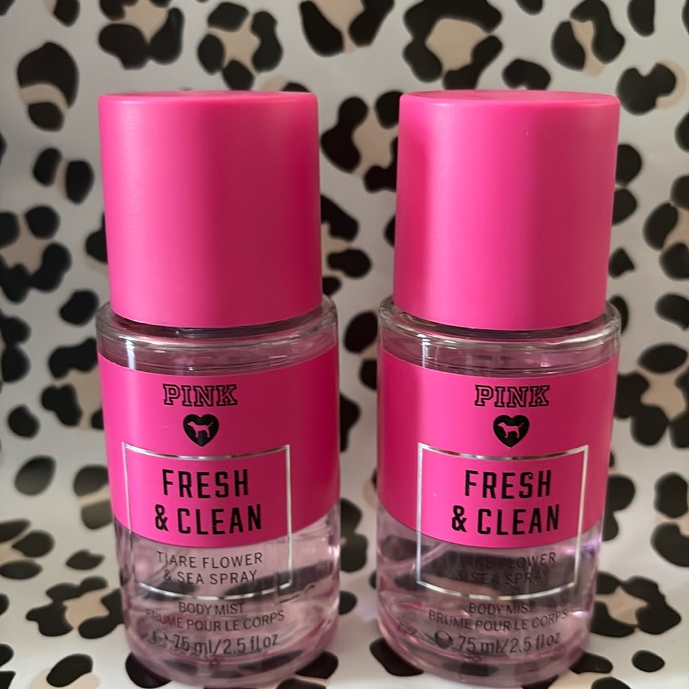 2 Victoria's Secret PINK FRESH & CLEAN Scented Body Mist Travel Sprays